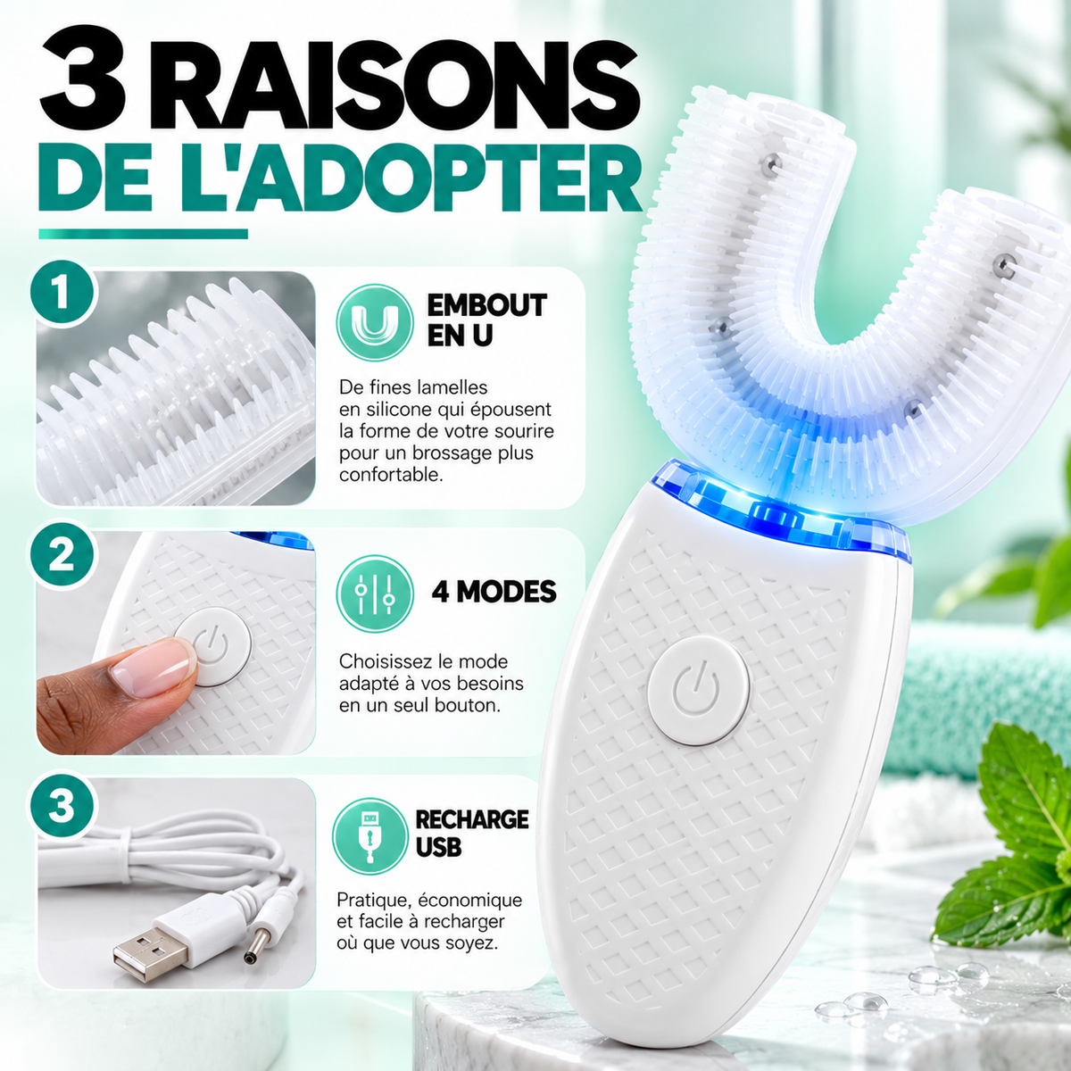 Brosse à Dents Électrique Automatique en U – Des dents Soignées, Une Routine Simplifiée Bel Soin