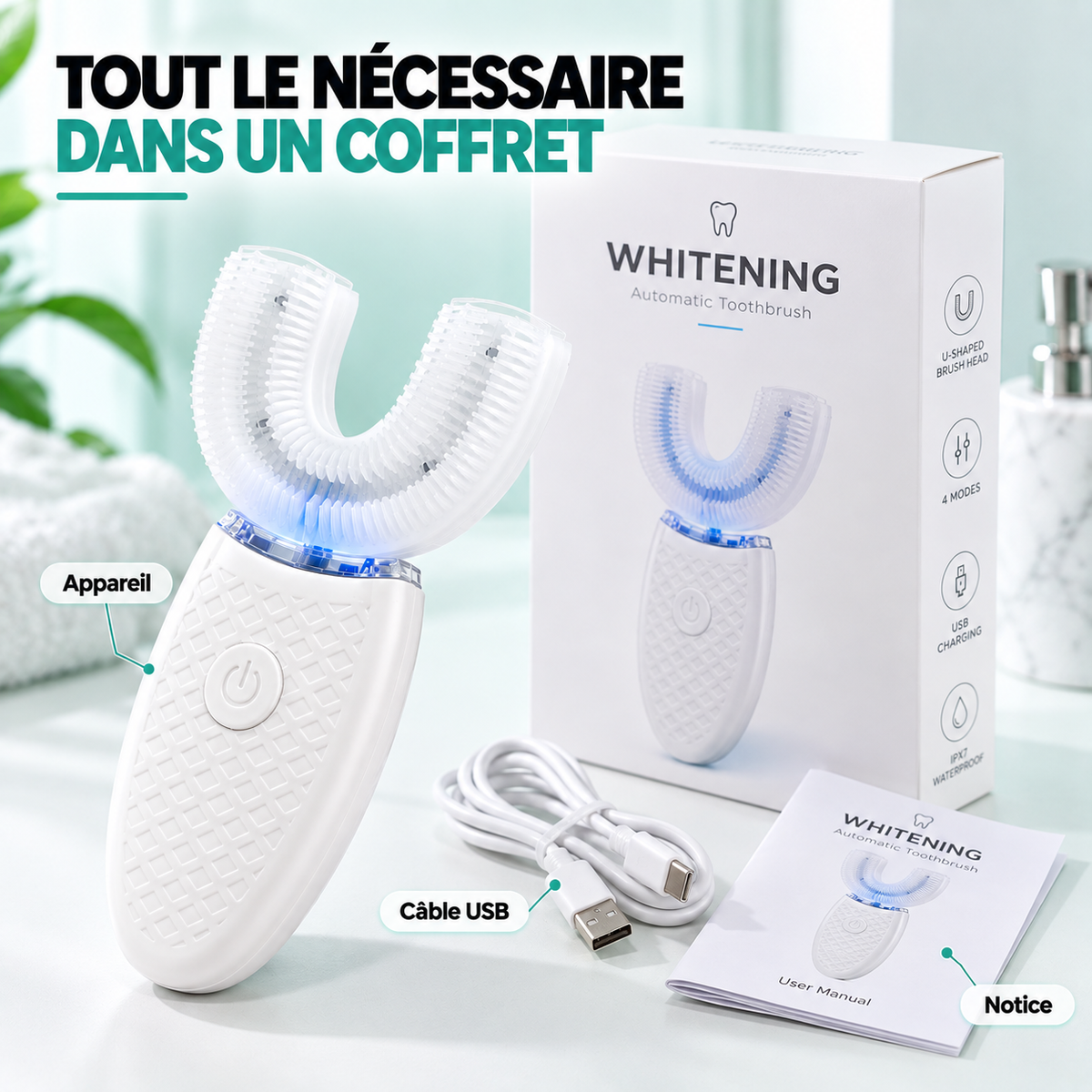 Brosse à Dents Électrique Automatique en U – Des dents Soignées, Une Routine Simplifiée Bel Soin