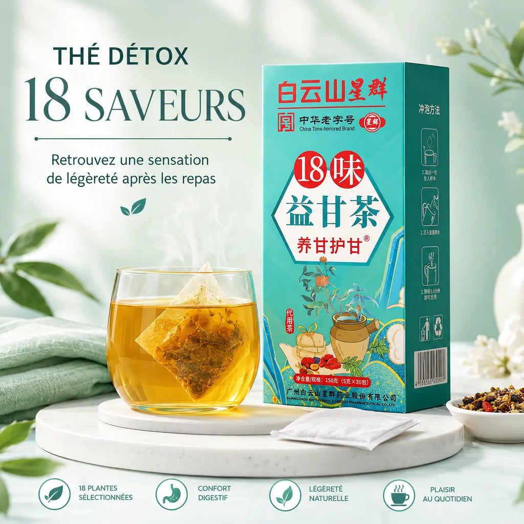 Thé Détox 18 Saveurs — La Routine Naturelle Contre le Ventre Lourd, les Ballonnements et les Excès Alimentaires Bel Soin