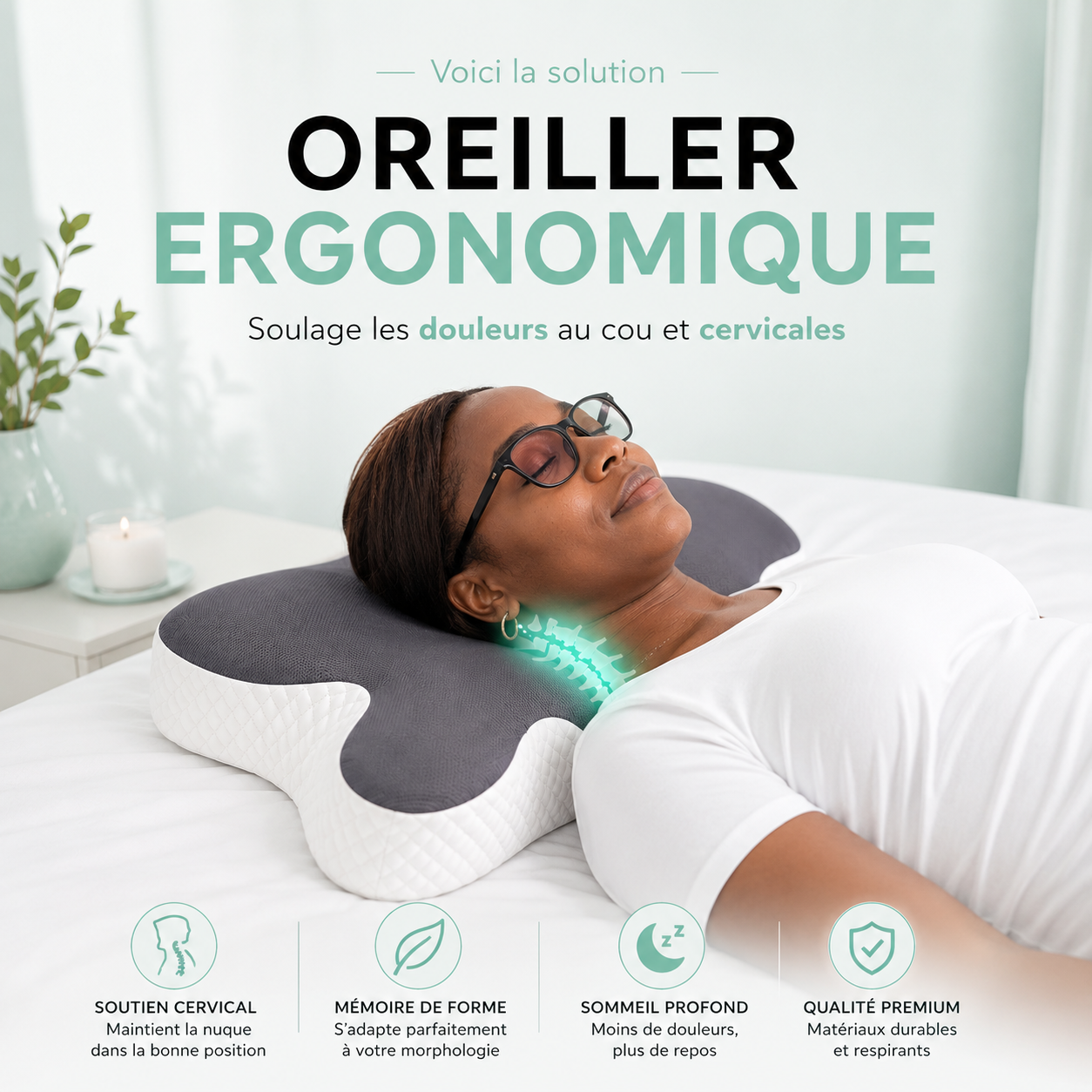 Oreiller Ergonomique – Anti-Douleur Cou & Cervicales Bel Soin