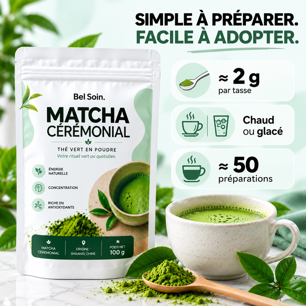 Matcha Cérémonial Premium™ – Énergie, Concentration & Bien-Être | 100 g Bel Soin