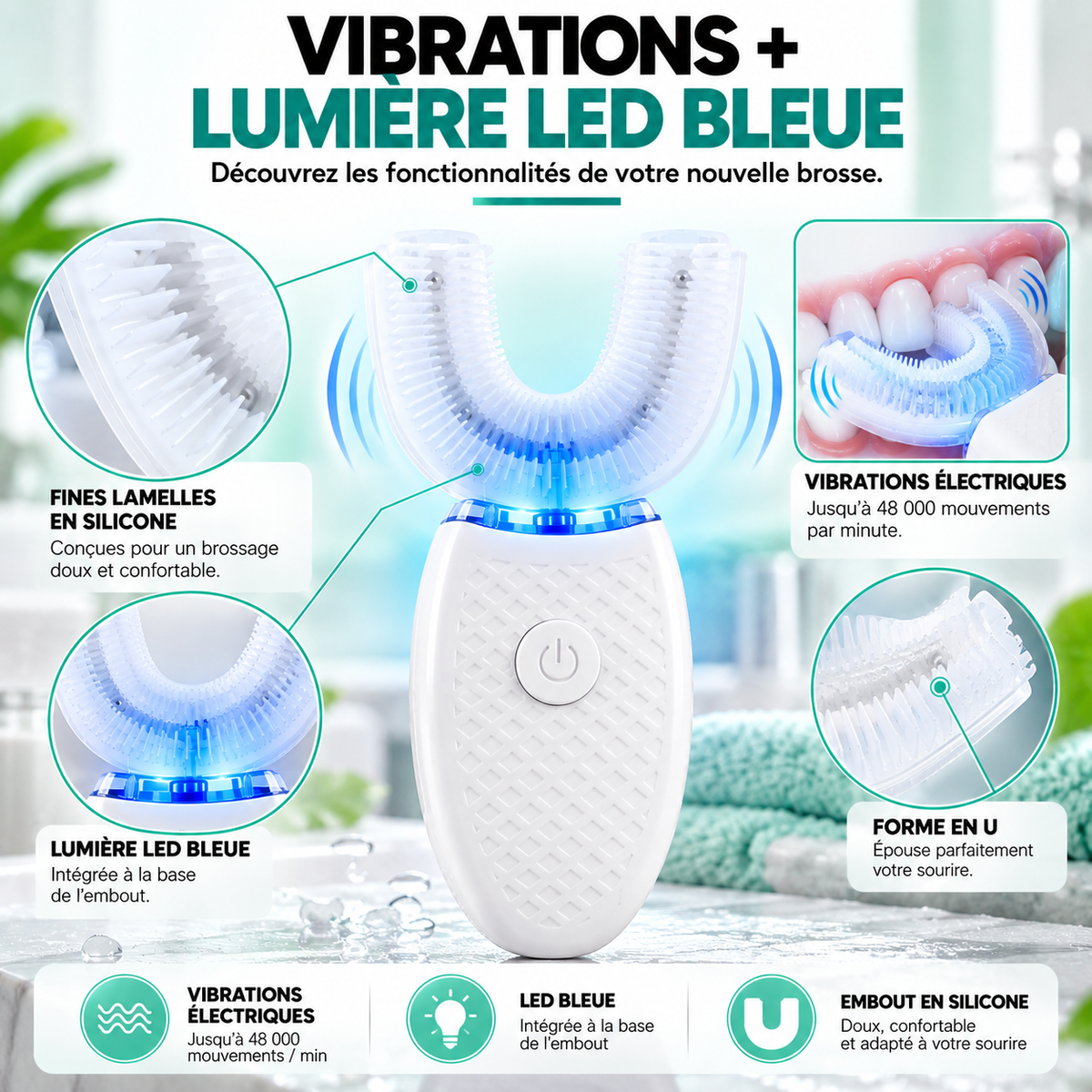 Brosse à Dents Électrique Automatique en U – Des dents Soignées, Une Routine Simplifiée Bel Soin