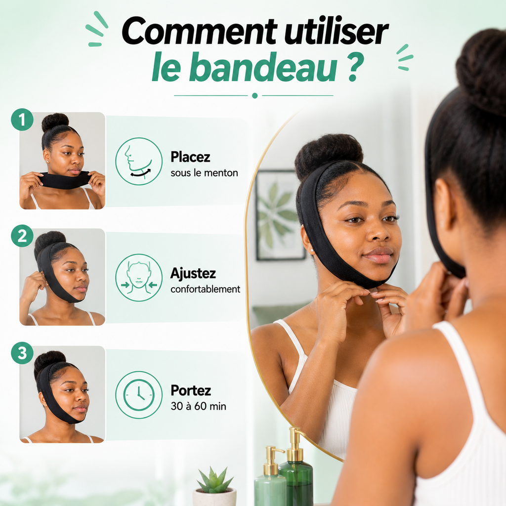 Bandeau Anti Double Menton & Grosses Joues™ — Visage Plus beau & Mieux Dessiné Bel Soin